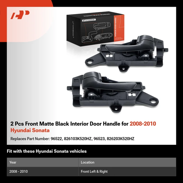 2 Pcs Front Matte Black Interior Door Handle for 2008-2010 Hyundai Sonata