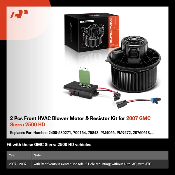 2 Pcs Front HVAC Blower Motor & Resistor Kit for 2007 GMC Sierra 2500 HD