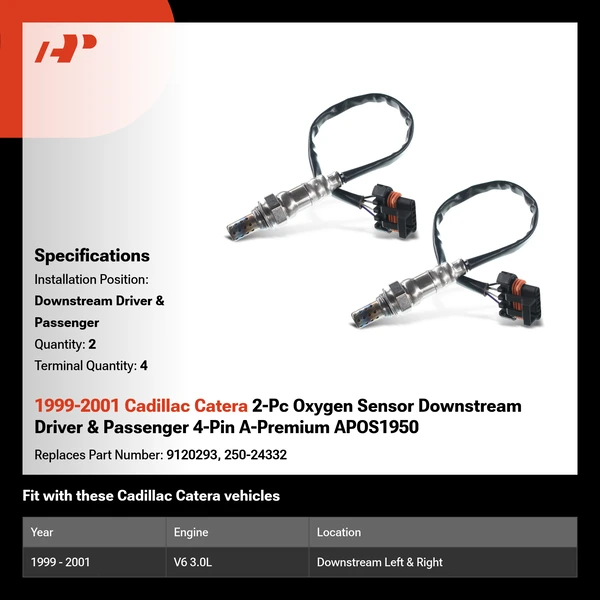 1999-2001 Cadillac Catera 2-Pc Oxygen Sensor Downstream Driver & Passenger 4-Pin A-Premium APOS1950