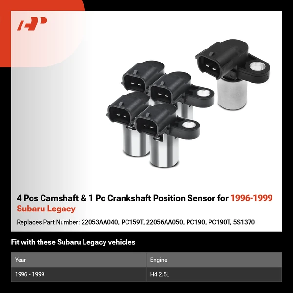 4 Pcs Camshaft & 1 Pc Crankshaft Position Sensor for 1996-1999 Subaru Legacy