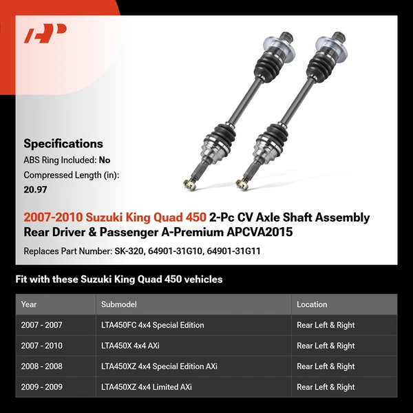 2007-2010 Suzuki King Quad 450 2-Pc CV Axle Shaft Assembly Rear Driver & Passenger A-Premium APCVA2015