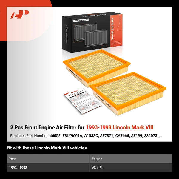 2 Pcs Front Engine Air Filter for 1993-1998 Lincoln Mark VIII