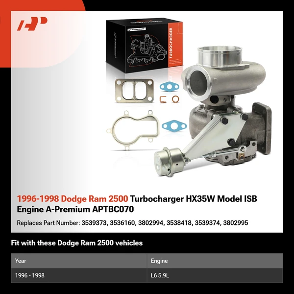 1996-1998 Dodge Ram 2500 Turbocharger HX35W Model ISB Engine A-Premium APTBC070