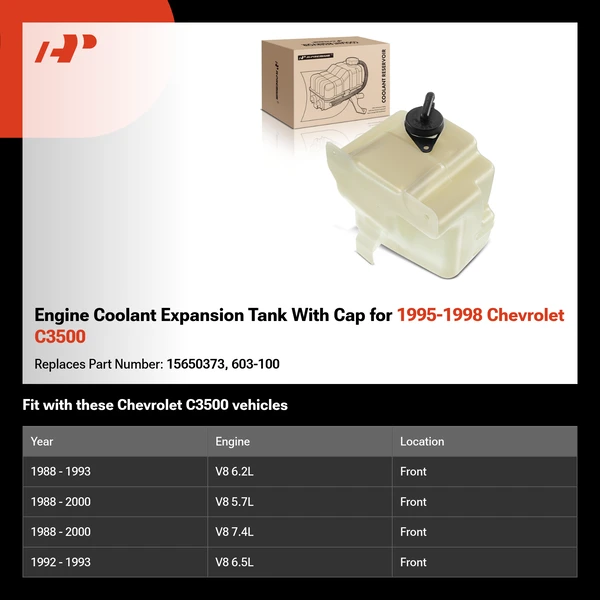 Engine Coolant Expansion Tank With Cap for 1995-1998 Chevrolet C3500