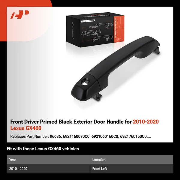 Front Driver Primed Black Exterior Door Handle for 2010-2020 Lexus GX460