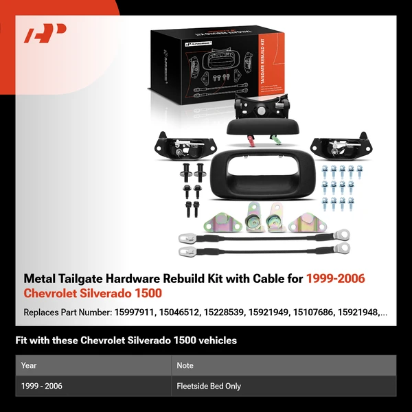 Metal Tailgate Hardware Rebuild Kit with Cable for 1999-2006 Chevrolet Silverado 1500