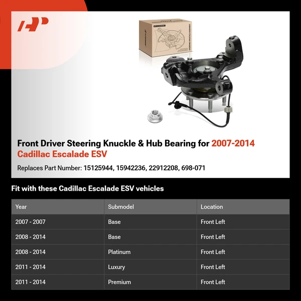 Front Driver Steering Knuckle & Hub Bearing for 2007-2014 Cadillac Escalade ESV