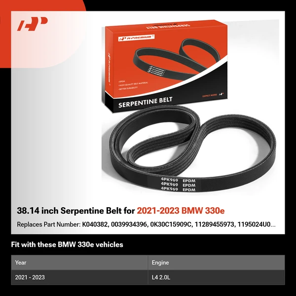 38.14 inch Serpentine Belt for 2021-2023 BMW 330e