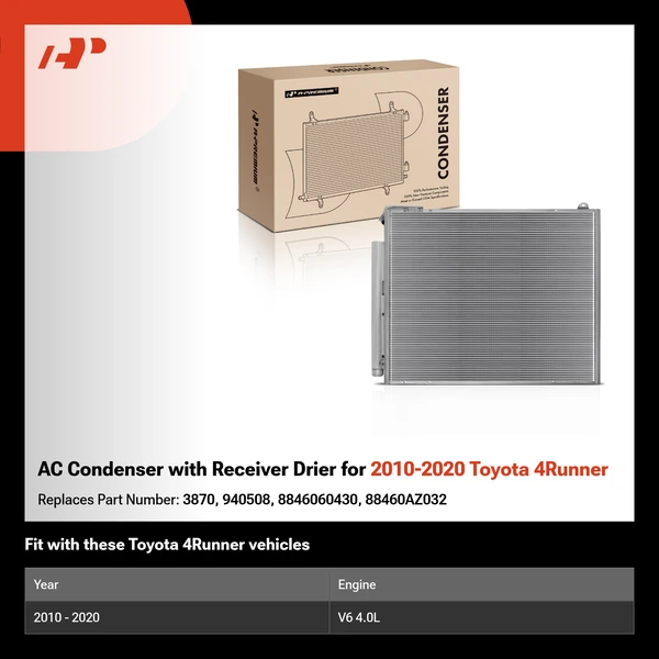 AC Condenser with Receiver Drier for 2010-2020 Toyota 4Runner