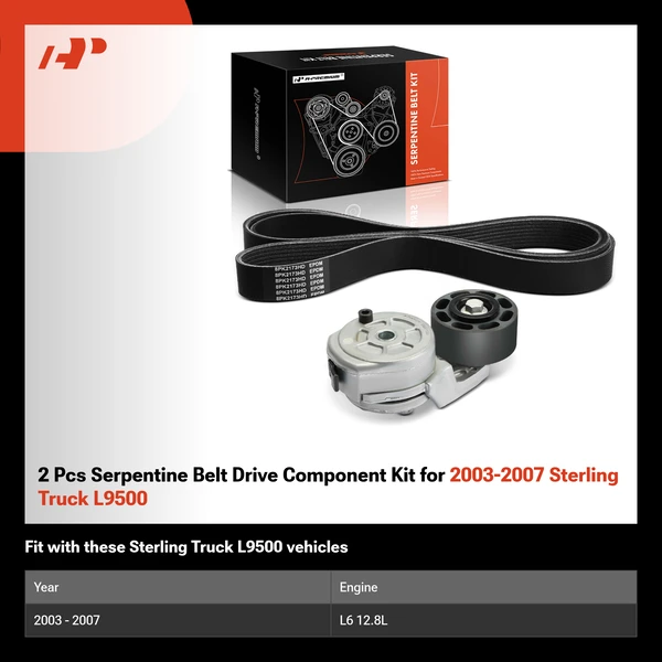 2 Pcs Serpentine Belt Drive Component Kit for 2003-2007 Sterling Truck L9500