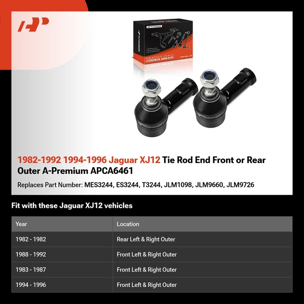 1982-1992 1994-1996 Jaguar XJ12 Tie Rod End Front or Rear Outer A-Premium APCA6461