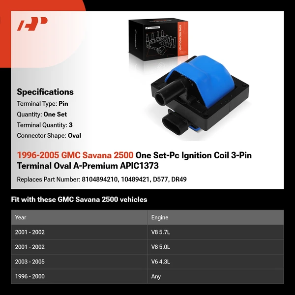 1996-2005 GMC Savana 2500 One Set-Pc Ignition Coil 3-Pin Terminal Oval A-Premium APIC1373