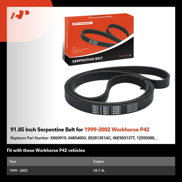 91.85 Inch Serpentine Belt for 1999-2002 Workhorse P42