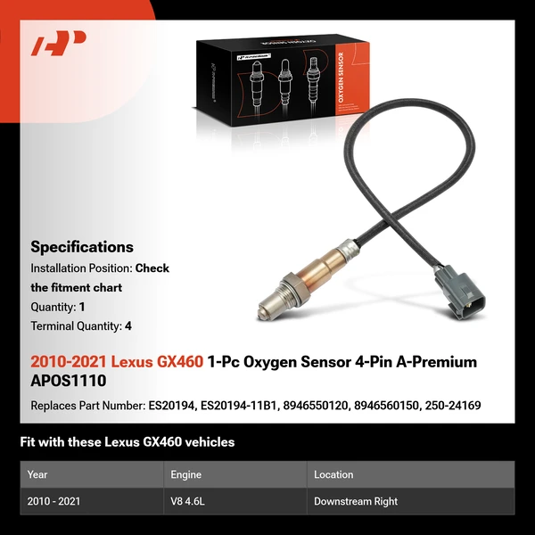 2010-2021 Lexus GX460 1-Pc Oxygen Sensor 4-Pin A-Premium APOS1110