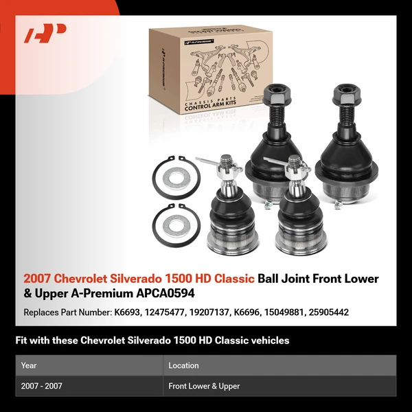 2007 Chevrolet Silverado 1500 HD Classic Ball Joint Front Lower & Upper A-Premium APCA0594