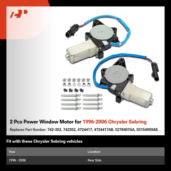 2 Pcs Power Window Motor for 1996-2006 Chrysler Sebring