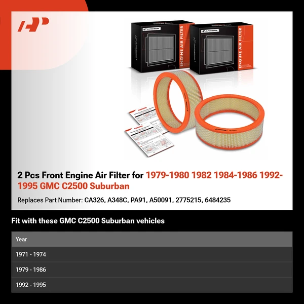 2 Pcs Front Engine Air Filter for 1979-1980 1982 1984-1986 1992-1995 GMC C2500 Suburban