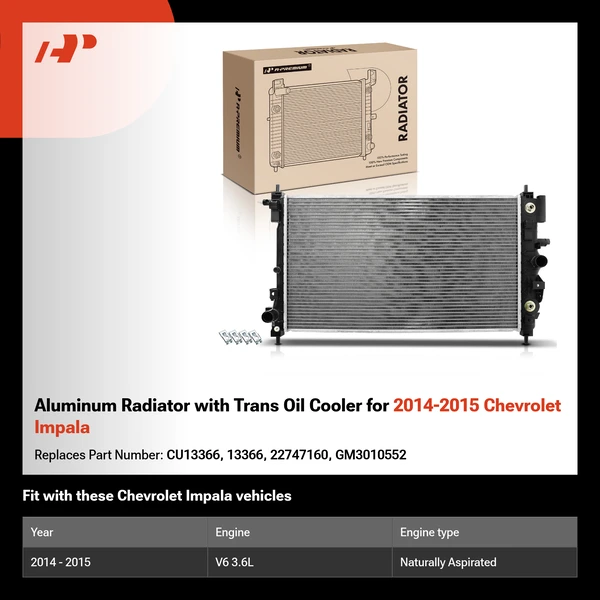 Aluminum Radiator with Trans Oil Cooler for 2014-2015 Chevrolet Impala