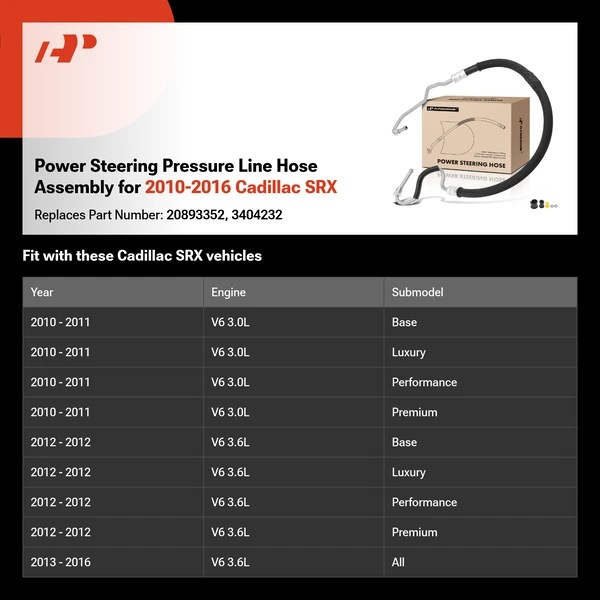 Power Steering Pressure Line Hose Assembly for 2010-2016 Cadillac SRX