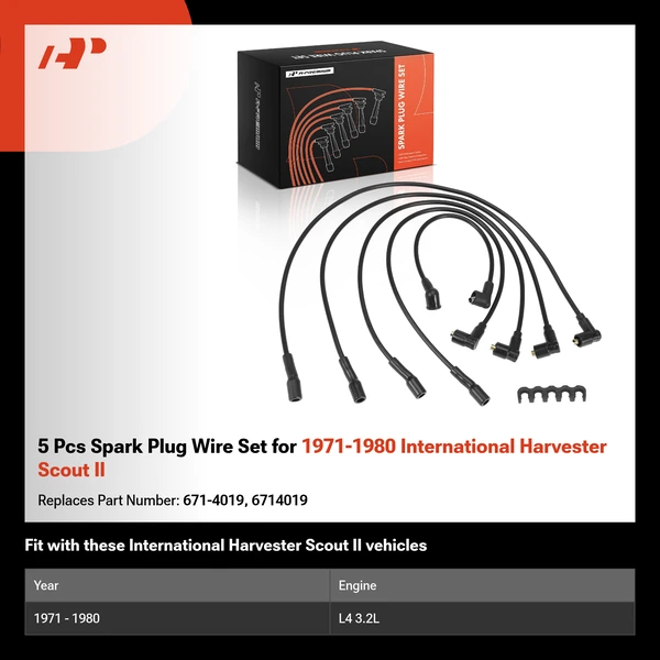 5 Pcs Spark Plug Wire Set for 1971-1980 International Harvester Scout II