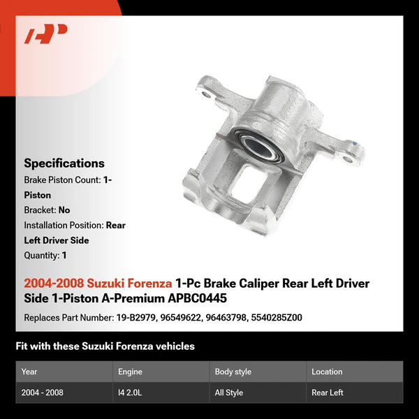 2004-2008 Suzuki Forenza 1-Pc Brake Caliper Rear Left Driver Side 1-Piston A-Premium APBC0445