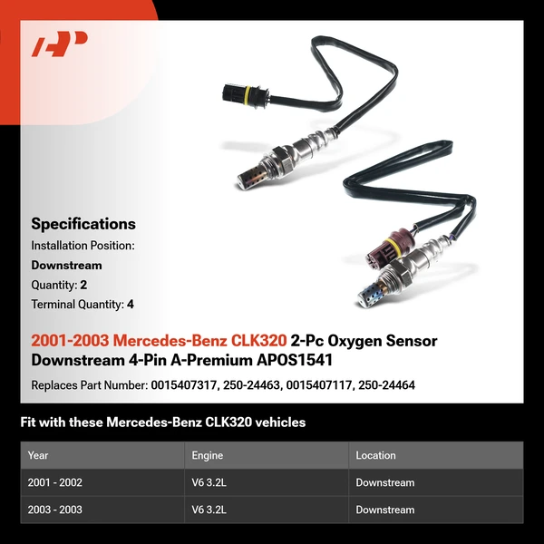 2001-2003 Mercedes-Benz CLK320 2-Pc Oxygen Sensor Downstream 4-Pin A-Premium APOS1541
