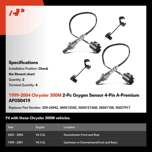 1999-2004 Chrysler 300M 2-Pc Oxygen Sensor 4-Pin A-Premium APOS0419