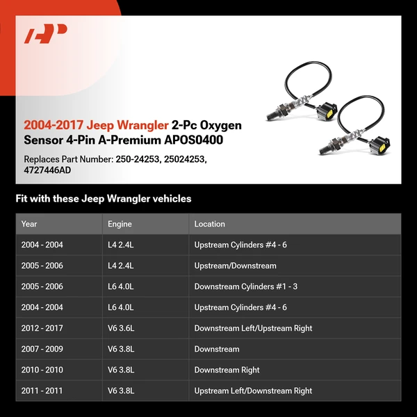 2004-2017 Jeep Wrangler 2-Pc Oxygen Sensor 4-Pin A-Premium APOS0400