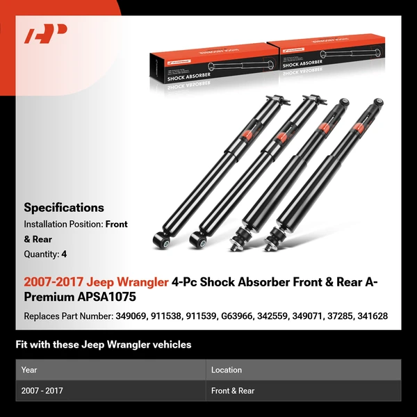 2007-2017 Jeep Wrangler 4-Pc Shock Absorber Front & Rear A-Premium APSA1075