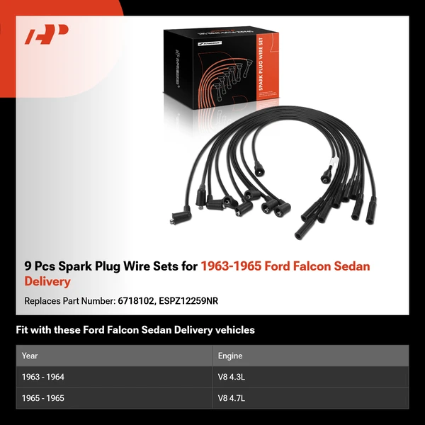 9 Pcs Spark Plug Wire Sets for 1963-1965 Ford Falcon Sedan Delivery