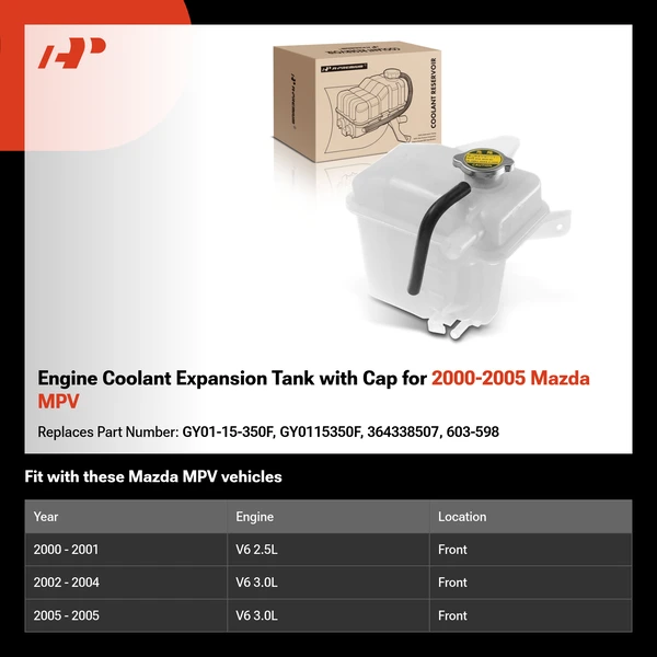Engine Coolant Expansion Tank with Cap for 2000-2005 Mazda MPV