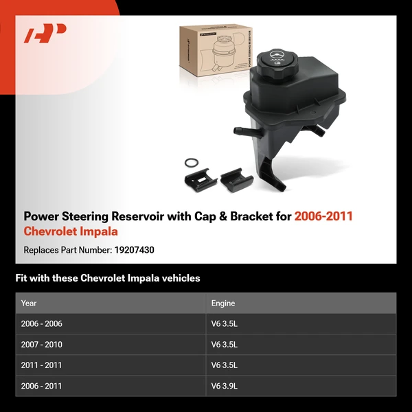 Power Steering Reservoir with Cap & Bracket for 2006-2011 Chevrolet Impala