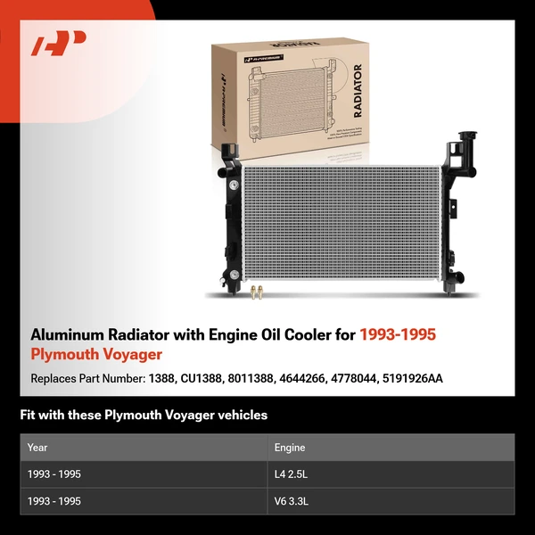 Aluminum Radiator with Engine Oil Cooler for 1993-1995 Plymouth Voyager