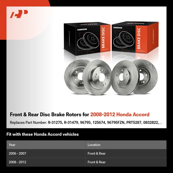 Front & Rear Disc Brake Rotors for 2008-2012 Honda Accord
