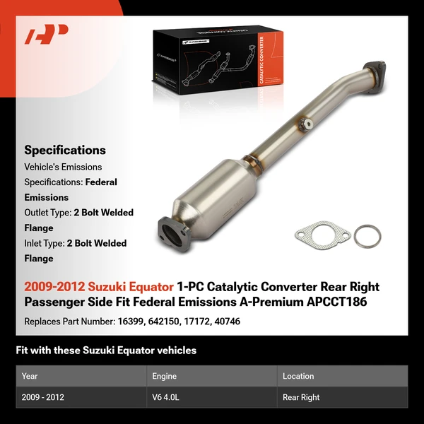 2009-2012 Suzuki Equator 1-PC Catalytic Converter Rear Right Passenger Side Fit Federal Emissions A-Premium APCCT186