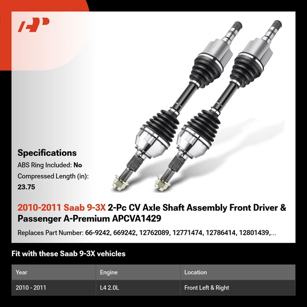 2010-2011 Saab 9-3X 2-Pc CV Axle Shaft Assembly Front Driver & Passenger A-Premium APCVA1429