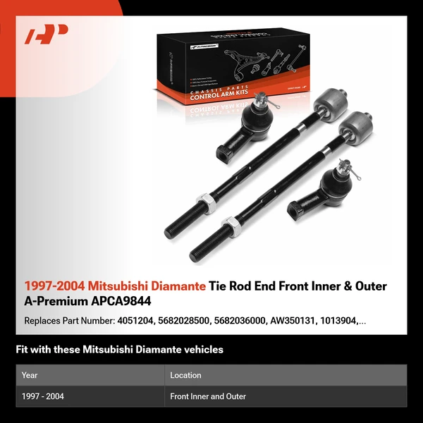 1997-2004 Mitsubishi Diamante Tie Rod End Front Inner & Outer A-Premium APCA9844