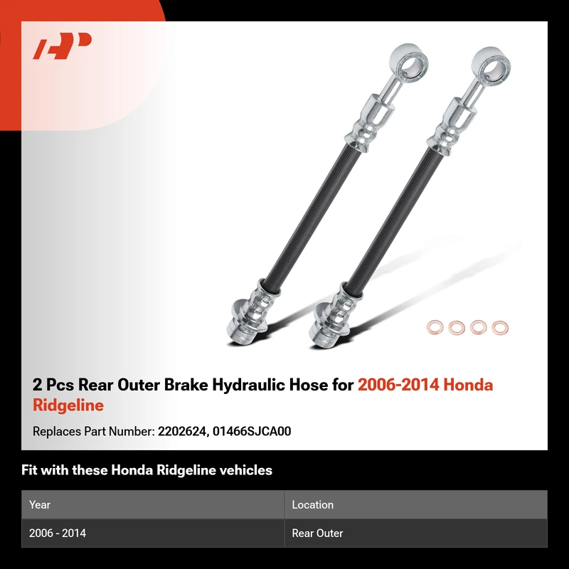 2 Pcs Rear Outer Brake Hydraulic Hose for 2006-2014 Honda Ridgeline
