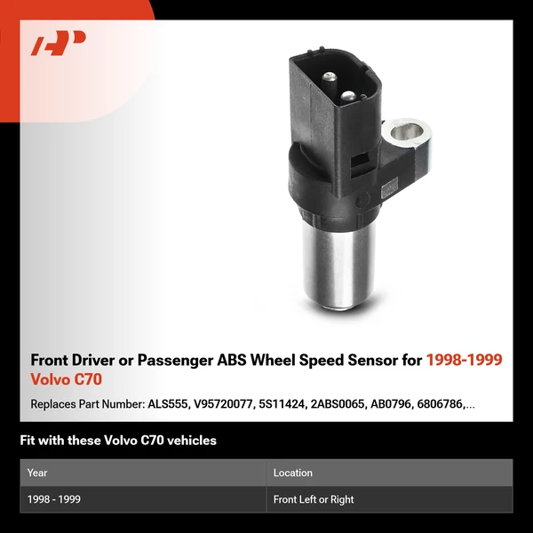 Front Driver or Passenger ABS Wheel Speed Sensor for 1998-1999 Volvo C70