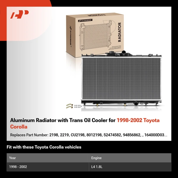 Aluminum Radiator with Trans Oil Cooler for 1998-2002 Toyota Corolla