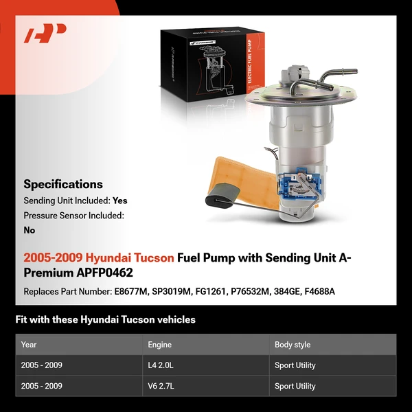 2005-2009 Hyundai Tucson Fuel Pump with Sending Unit A-Premium APFP0462