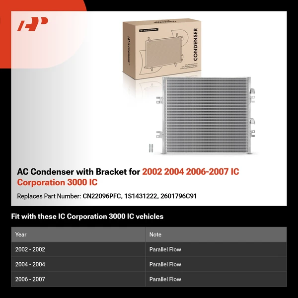 AC Condenser with Bracket for 2002 2004 2006-2007 IC Corporation 3000 IC