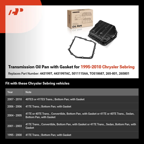 Transmission Oil Pan with Gasket for 1995-2010 Chrysler Sebring
