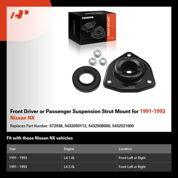 Front Driver or Passenger Suspension Strut Mount for 1991-1993 Nissan NX