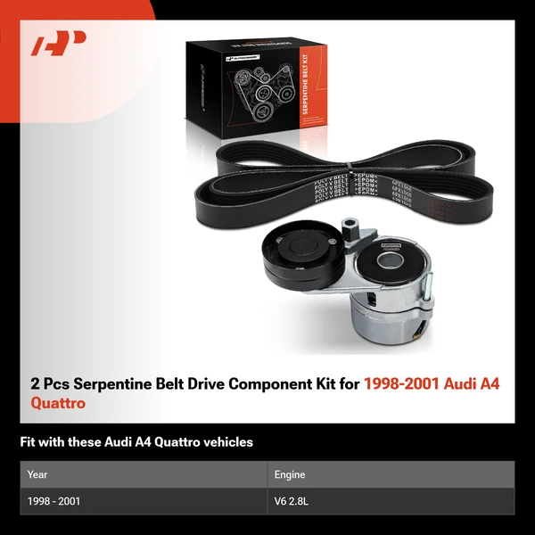 2 Pcs Serpentine Belt Drive Component Kit for 1998-2001 Audi A4 Quattro