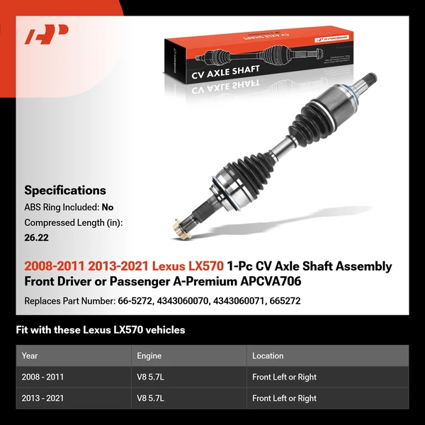 2008-2011 2013-2021 Lexus LX570 1-Pc CV Axle Shaft Assembly Front Driver or Passenger A-Premium APCVA706