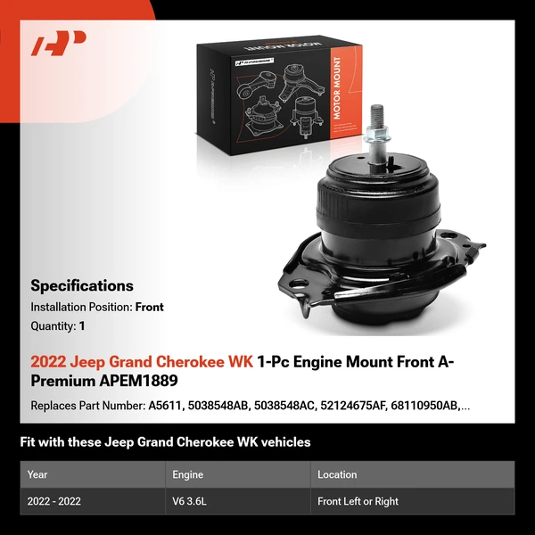 2022 Jeep Grand Cherokee WK 1-Pc Engine Mount Front A-Premium APEM1889