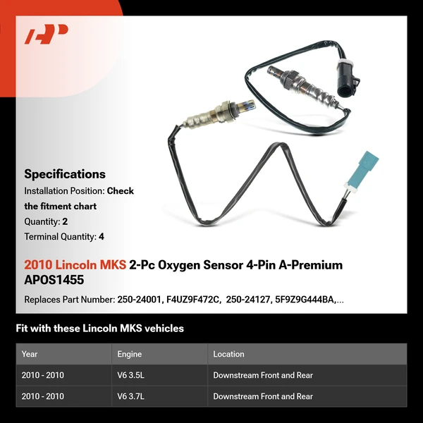 2010 Lincoln MKS 2-Pc Oxygen Sensor 4-Pin A-Premium APOS1455