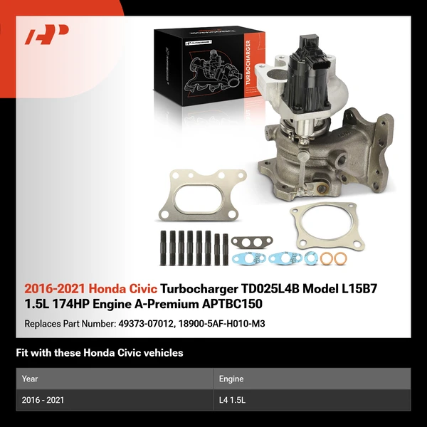 2016-2021 Honda Civic Turbocharger TD025L4B Model L15B7 1.5L 174HP Engine A-Premium APTBC150