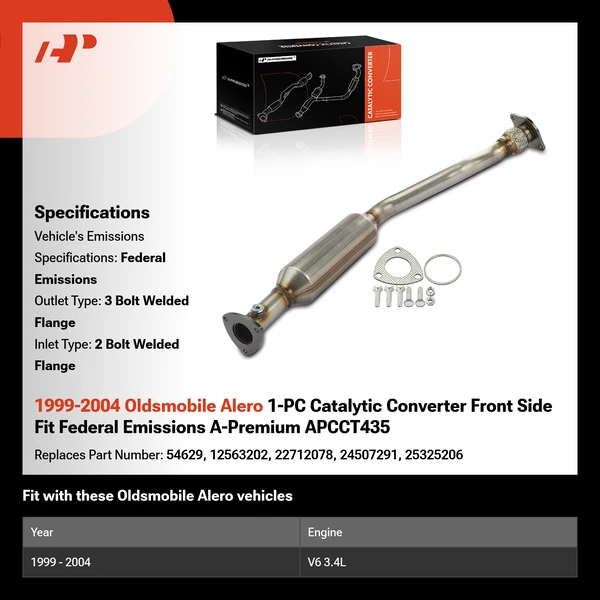 1999-2004 Oldsmobile Alero 1-PC Catalytic Converter Front Side Fit Federal Emissions A-Premium APCCT435